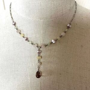 Sterling silver pink pearl and yellow beaded necklace